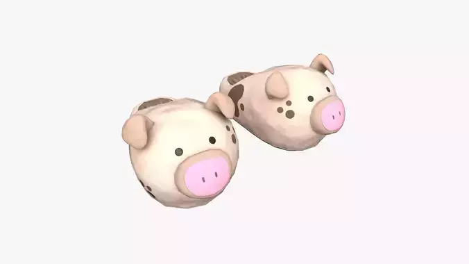Slippers B03 Beige Brown Pig - Costume Character Design Low-poly 3D model