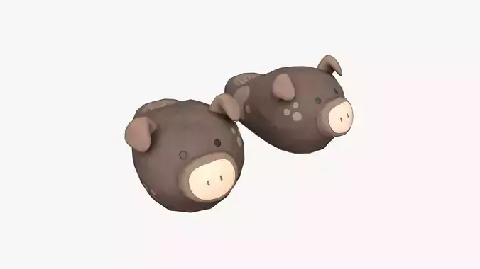 Slippers B04 Brown Pig - Costume Character Design Low-poly 3D model