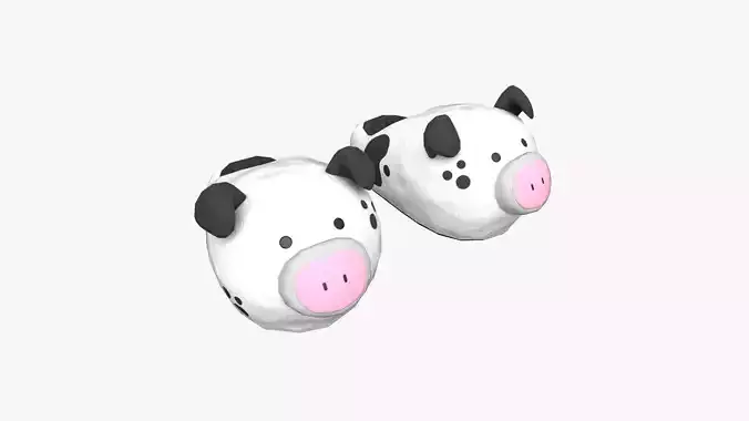 Slippers B05 White Black Pig - Costume Character Design Low-poly 3D model