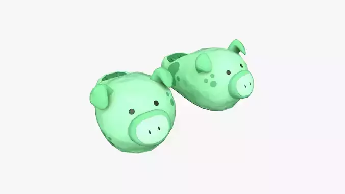 Slippers B08 Green Pig - Costume Character Design Low-poly 3D model