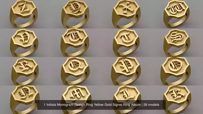 1 Initials Monogram Design Ring Yellow Gold Signet Ring Album