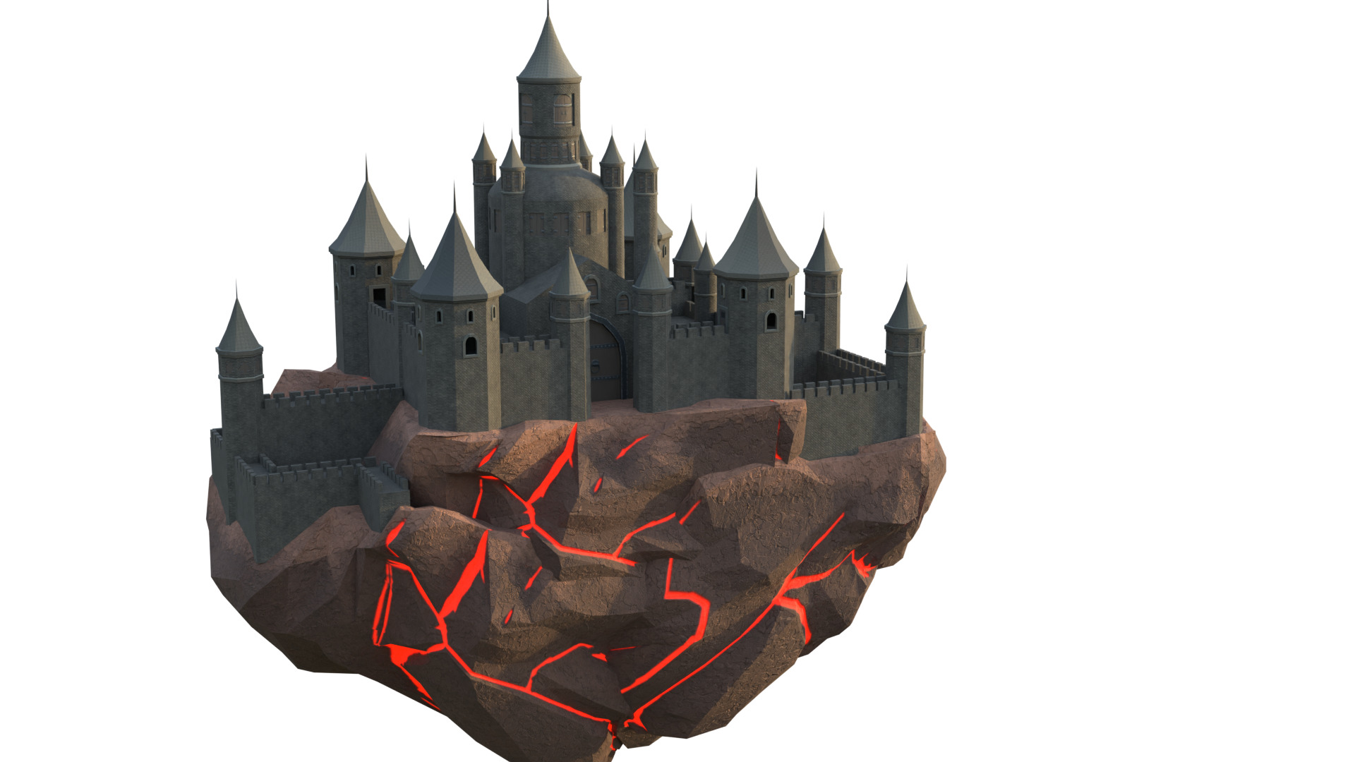 Island Castle Low-poly 3D model_3