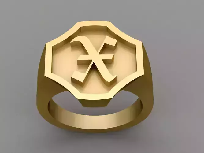 X Letter Solid Gold Signet Ring Monogram Men Ring