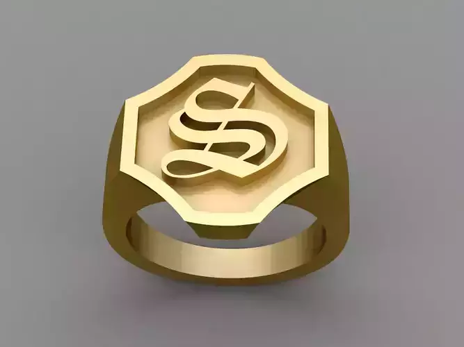 S Letter Solid Gold Signet Ring Monogram Men Ring 3D print model