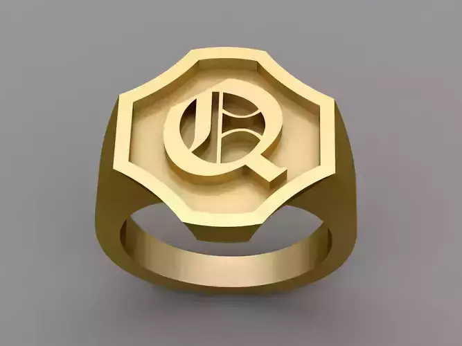 Q Letter Solid Gold Signet Ring Monogram Men Ring 3D print model