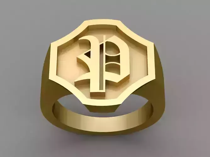 P Letter Solid Gold Signet Ring Monogram Men Ring 3D print model