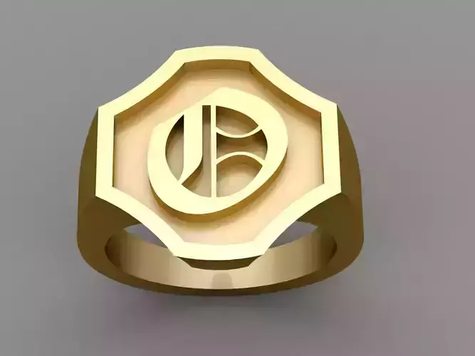 O Letter Solid Gold Signet Ring Monogram Men Ring 3D print model