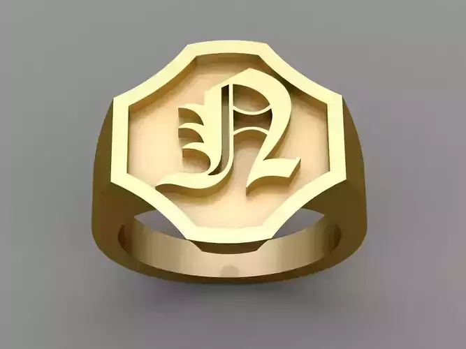 N Letter Solid Gold Signet Ring Monogram Men Ring 3D print model