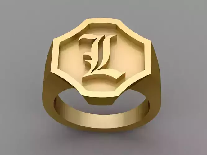L Letter Solid Gold Signet Ring Monogram Men Ring 3D print model