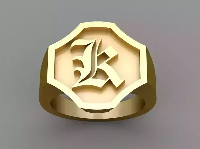 K Letter Solid Gold Signet Ring Monogram Men Ring 3D print model