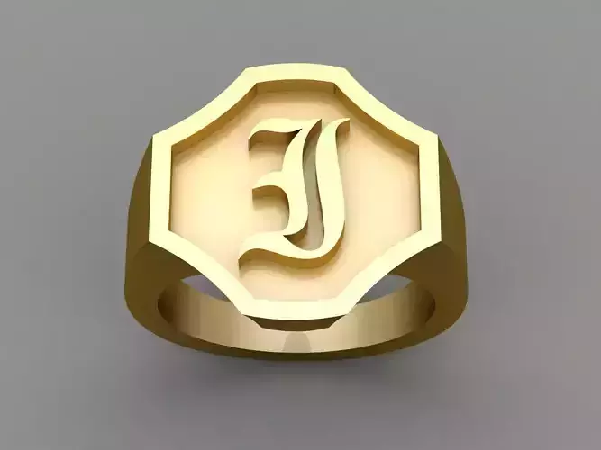 I Letter Solid Gold Signet Ring Monogram Men Ring 3D print model