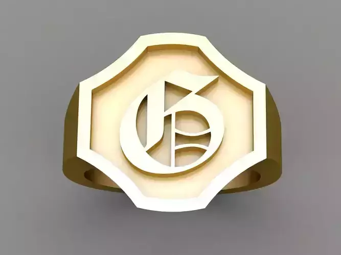 G Letter Solid Gold Signet Ring Monogram Men Ring 3D print model