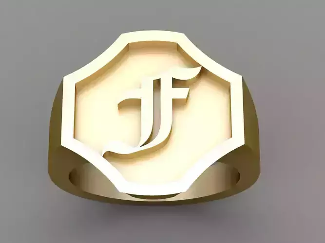 F Letter Solid Gold Signet Ring Monogram Men Ring 3D print model