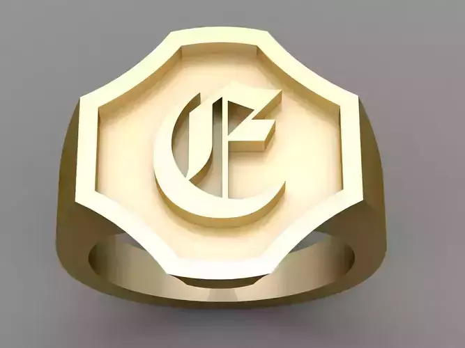 E Letter Solid Gold Signet Ring Monogram Men Ring 3D print model