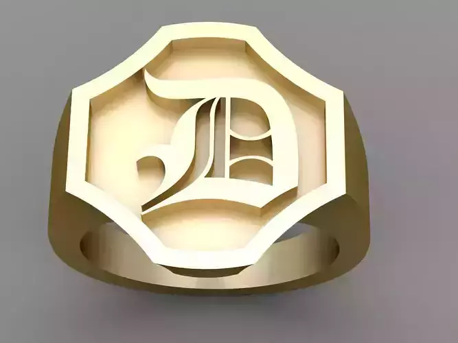 D Letter Solid Gold Signet Ring Monogram Men Ring 3D print model