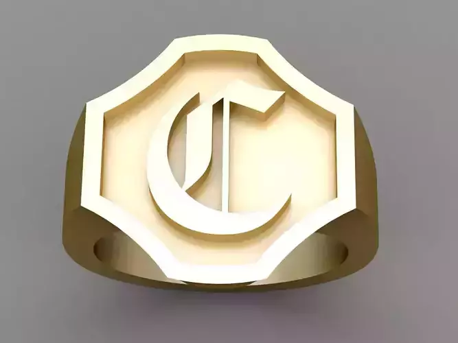 C Letter Solid Gold Signet Ring Monogram Men Ring 3D print model