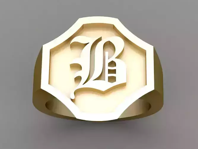 B Letter Solid Gold Signet Ring Monogram Men Ring 3D print model