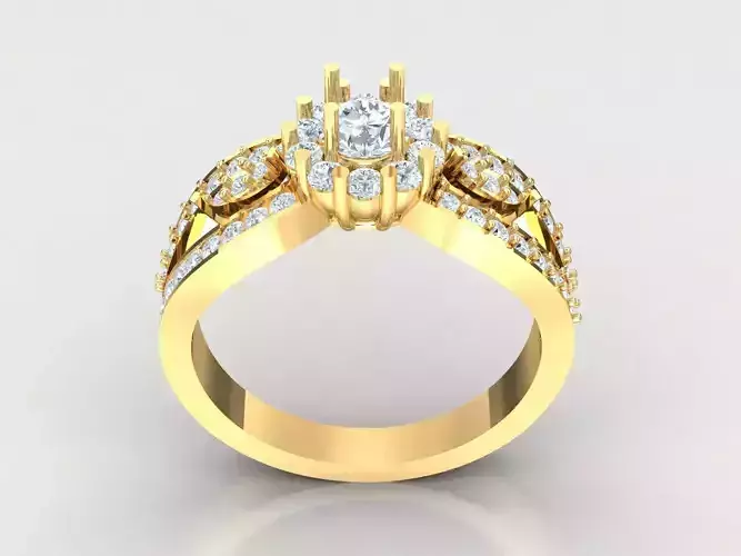 Natural Diamond Milgrain Halo Solitaire Engagement Ring 1WR66