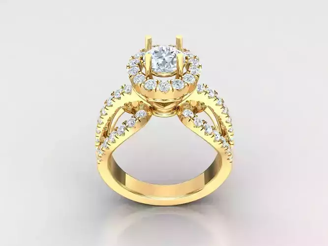 Natural Diamond Milgrain Halo Solitaire Engagement Ring 1WR57