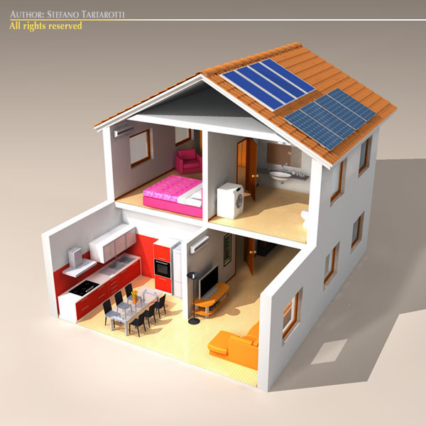 Housecut2 house with solar panels 3D model_3