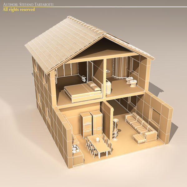 Housecut2 house with solar panels 3D model_1