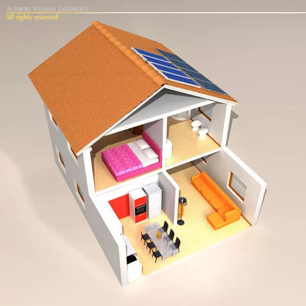 Housecut2 house with solar panels 3D model_0