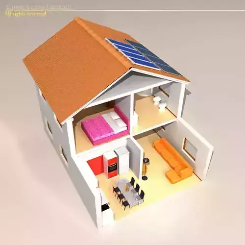 Housecut2 house with solar panels 3D model