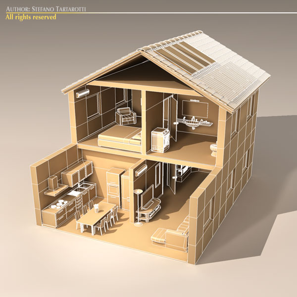Housecut2 house with solar panels 3D model_4