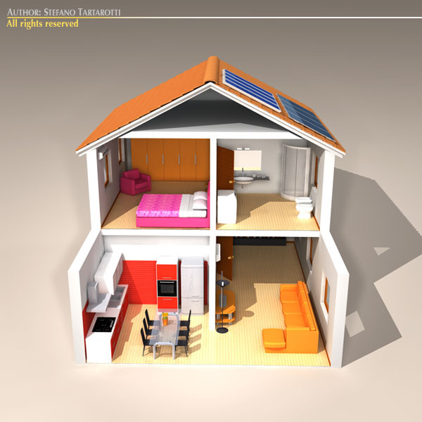 Housecut2 house with solar panels 3D model_5