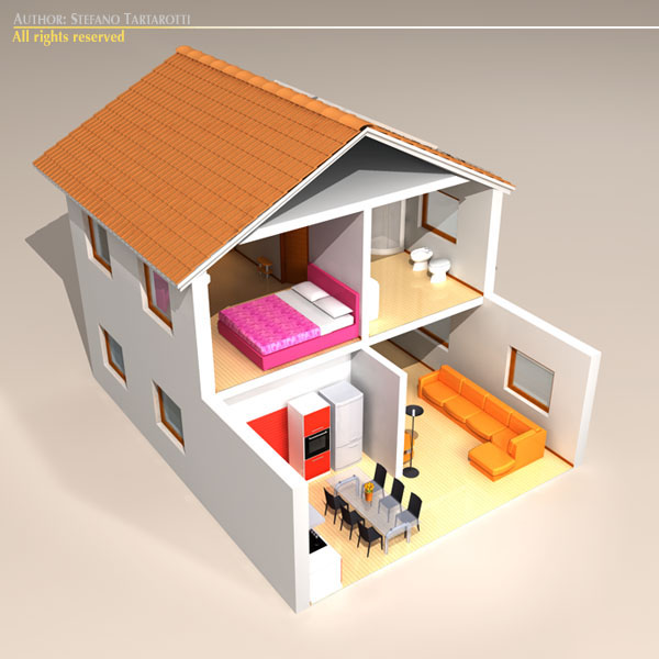 Housecut2 house with solar panels 3D model_2