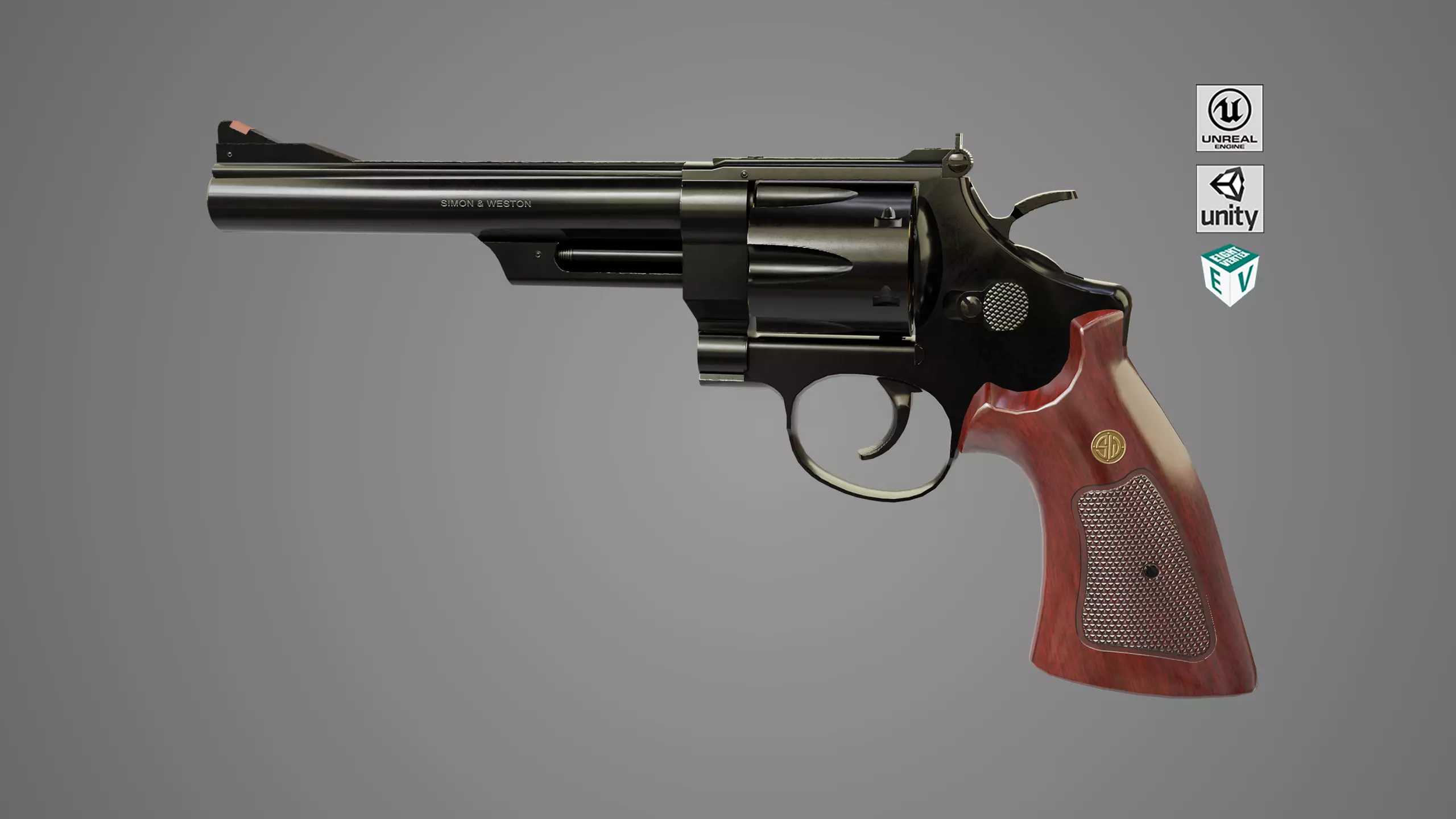 Revolver 01 Model M29 All PBR Unity UE Textures Low-poly 3D model_0