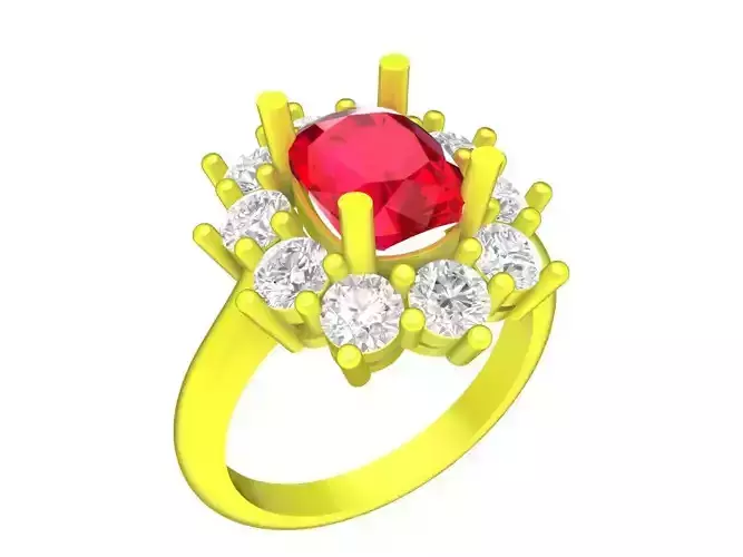 A7630 Cushion Diamond Halo Engagement Ring 3D Print