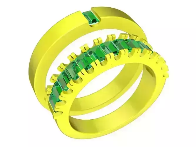 A7632 Baguette Diamond Wedding Rings 3D Print