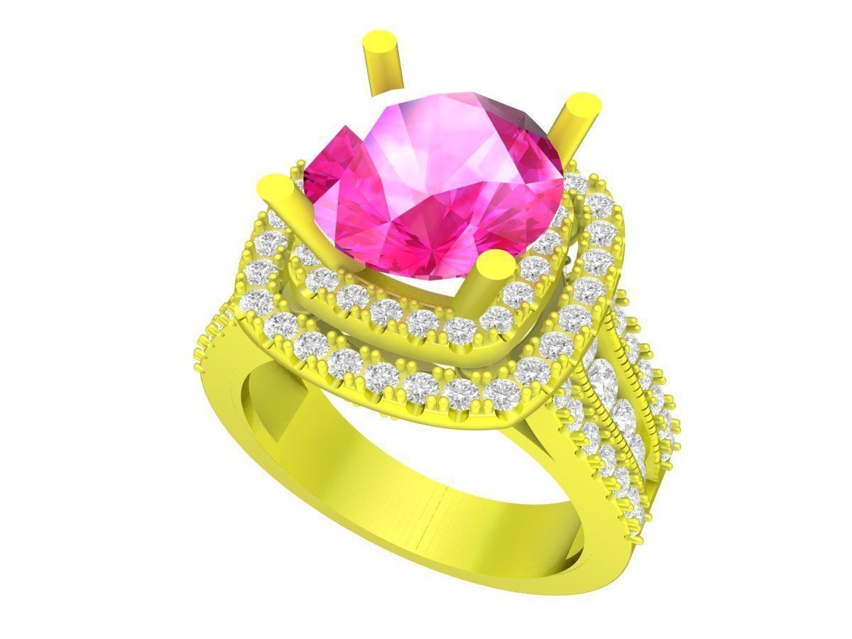 7313 halo diamond engagement ring 3D print model_1