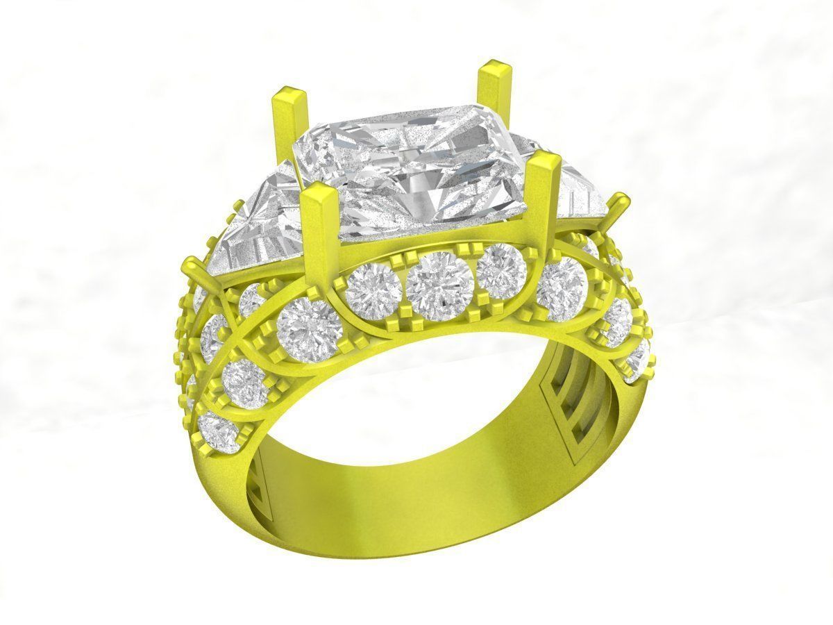 7316 korean style emeral diamond engagement ring 3D print model_1