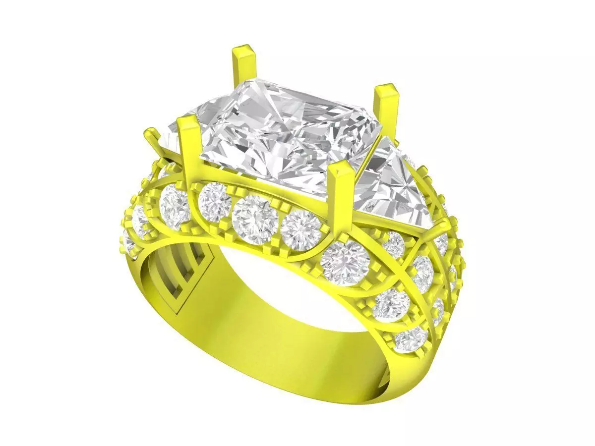7316 korean style emeral diamond engagement ring 3D print model_0