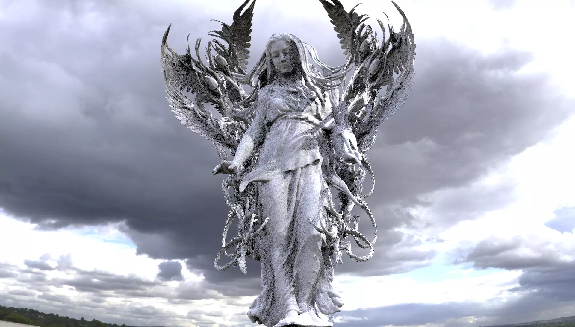Advent angel statue Winged 3D model_0