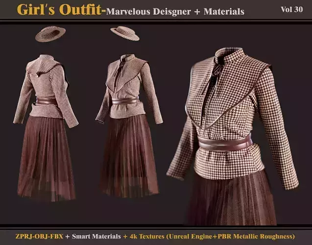 Girls Outfit- MD-Clo3d - Smart Material - Textures - OBJ - FBX