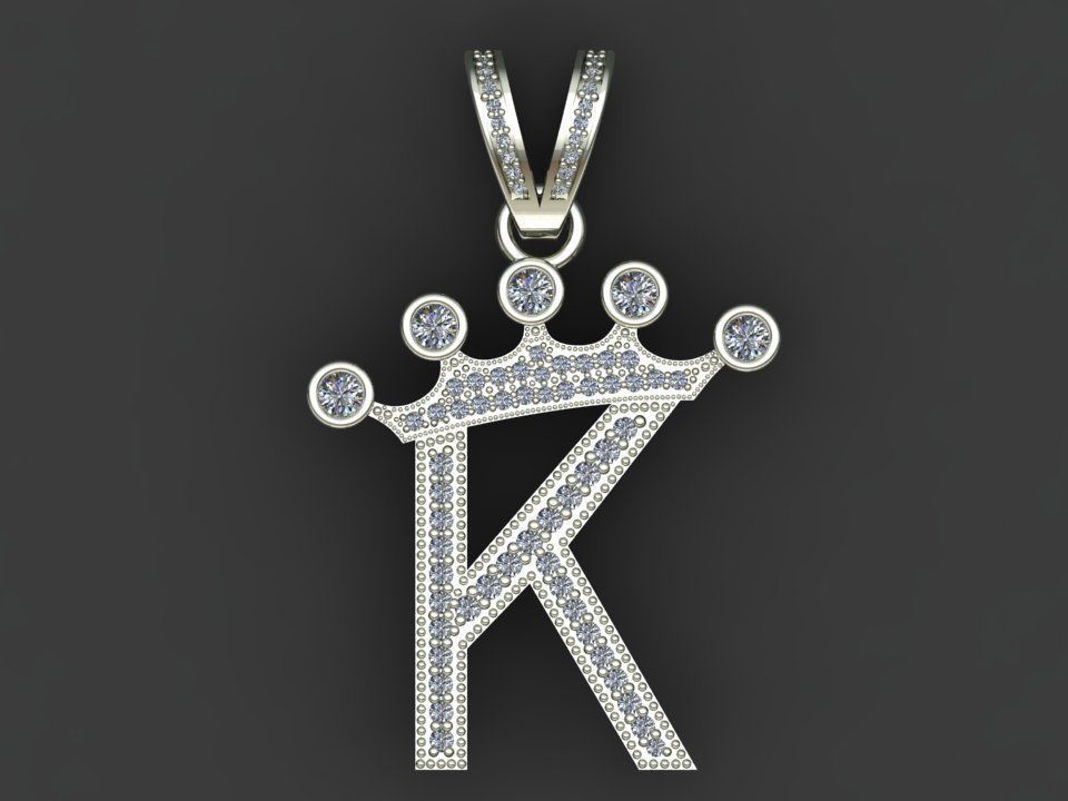 K letter pendant 3D print model_11
