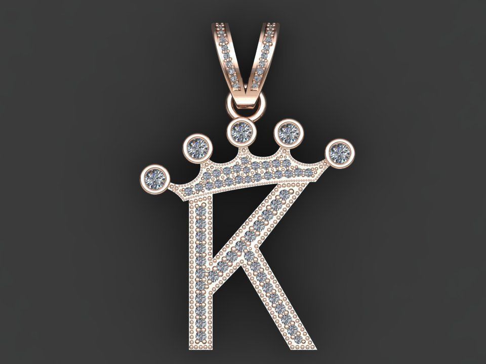 K letter pendant 3D print model_12