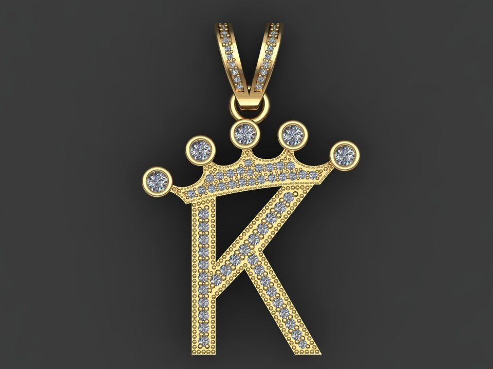 K letter pendant 3D print model_10