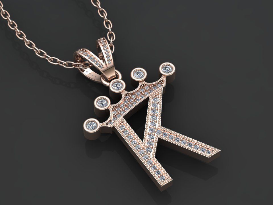 K letter pendant 3D print model_3