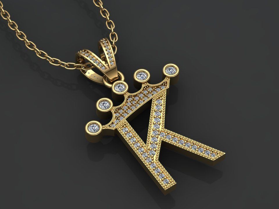 K letter pendant 3D print model_1