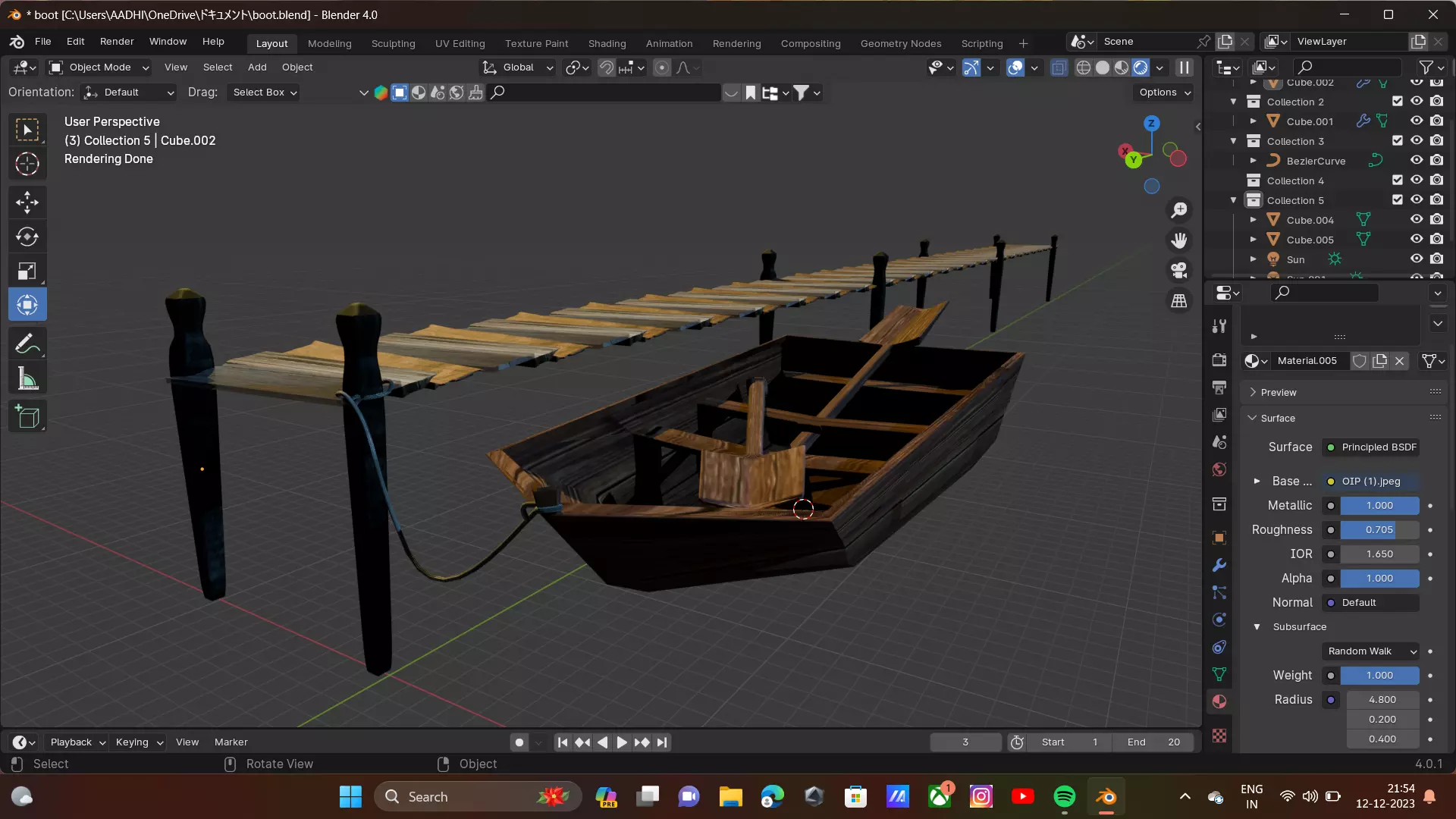 Sumal bridge and old bost Low-poly 3D model_0