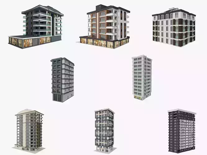 Residential Apartment Building 8 Pack