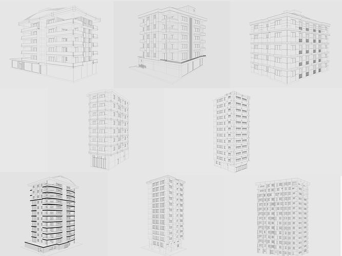 Residential Apartment Building 8 Pack 3D model 2