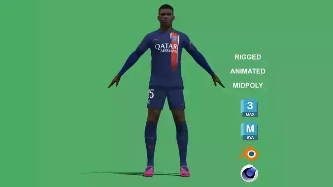 3D Rigged Nuno Mendes PSG 2024 3D model