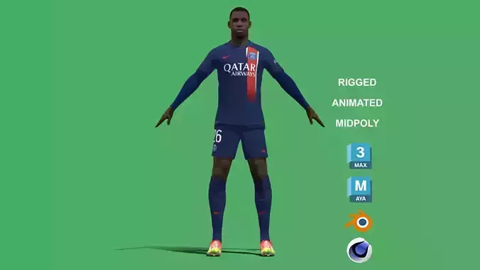 3D Rigged Nordi Mukiele PSG 2024 3D model