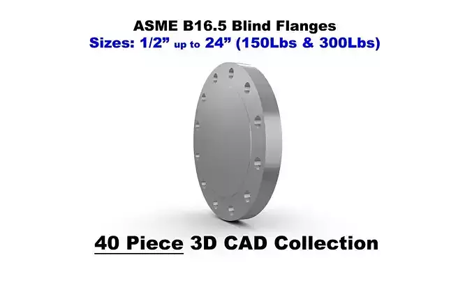 ASME B16-5 Blind Flanges - 150Lbs and 300Lbs - CAD Files 3D model