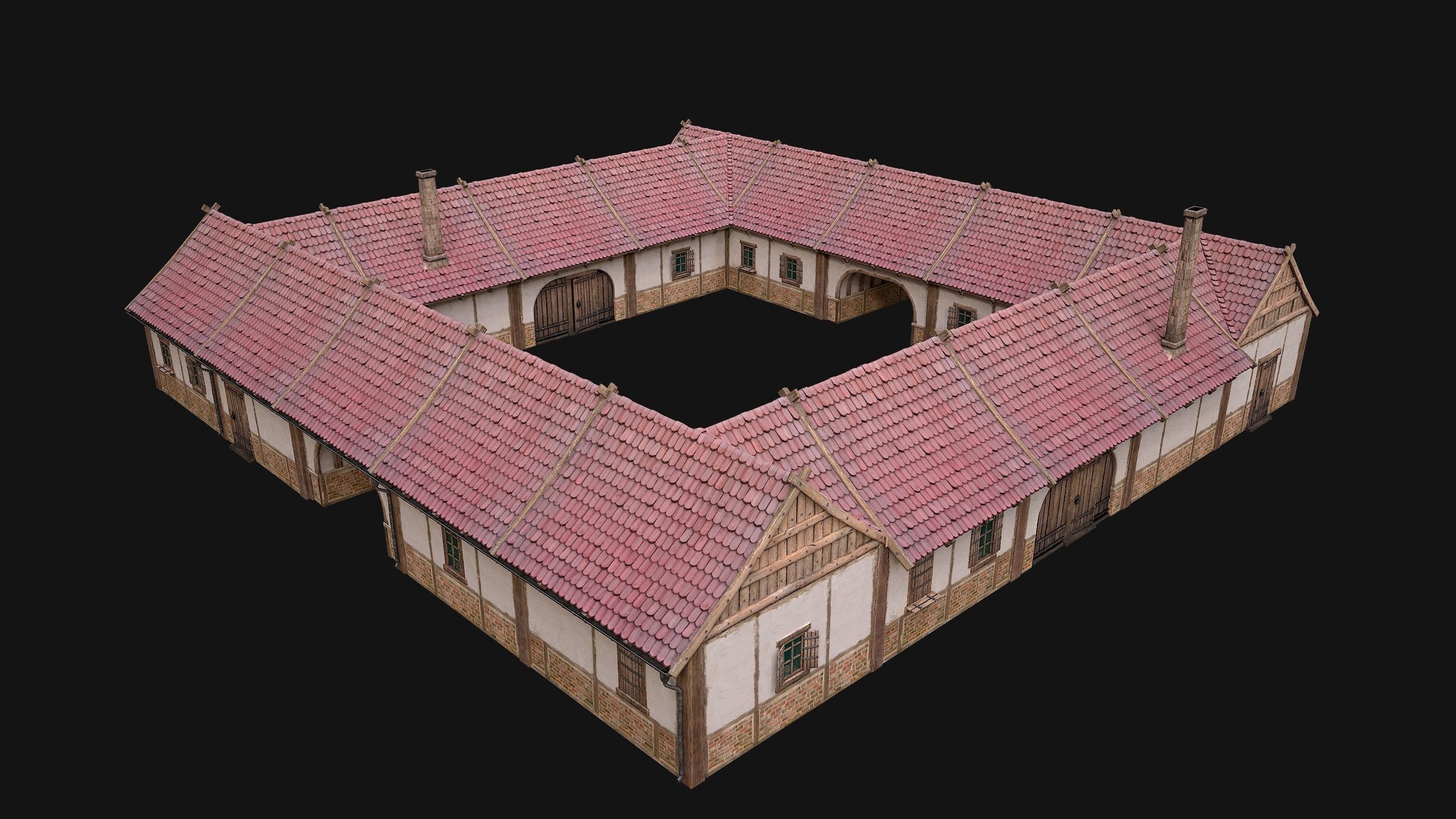 Medieval Courtyard Building House 5 Low-poly 3D model_30